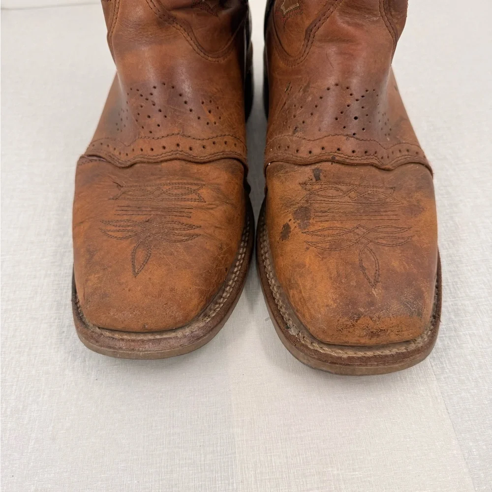 Double H DH3560 Mens Roper Brown Leather Square Toe Western Boots 12D Oil Resist